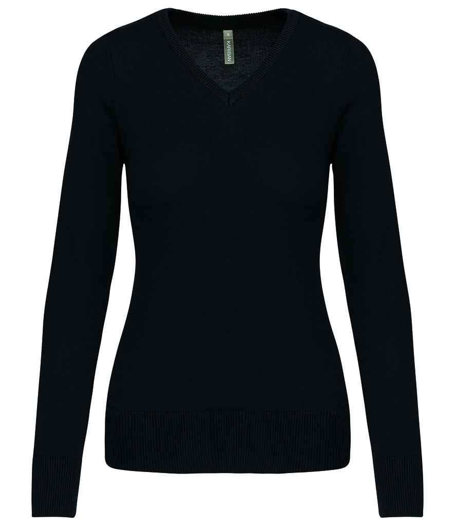 Kariban - Ladies Cotton Acrylic V Neck Sweater - KB966 BLK XS