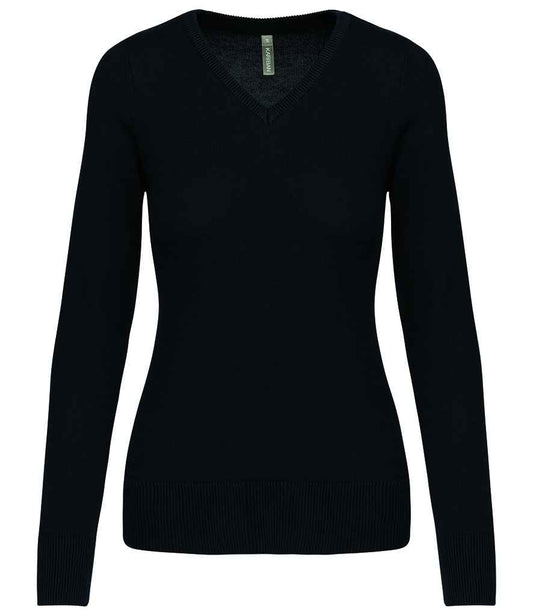Kariban - Ladies Cotton Acrylic V Neck Sweater - KB966 BLK XS