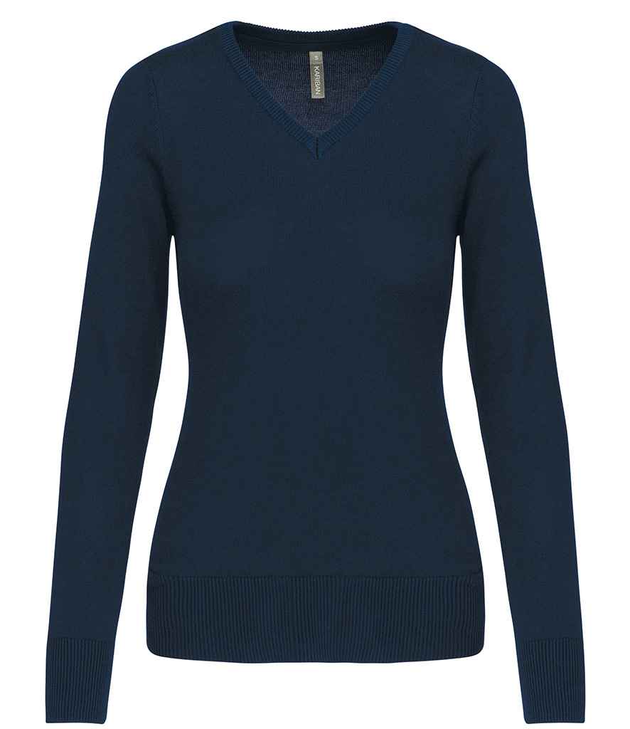 Kariban - Ladies Cotton Acrylic V Neck Sweater - KB966 NAV XS
