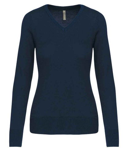 Kariban - Ladies Cotton Acrylic V Neck Sweater - KB966 NAV XS