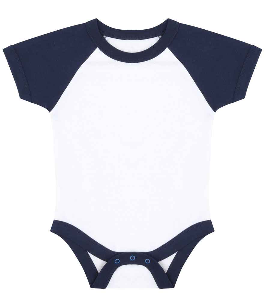 Larkwood - Essential Short Sleeve Baby Baseball Bodysuit - LW502T WH/NV 0-3