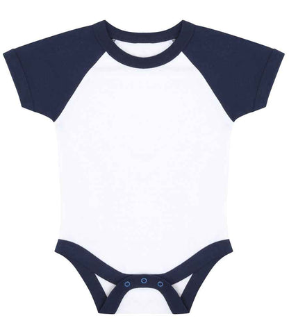 Larkwood - Essential Short Sleeve Baby Baseball Bodysuit - LW502T WH/NV 0-3