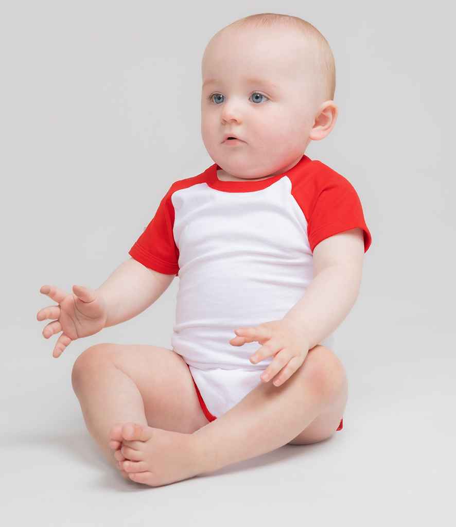 Larkwood - Essential Short Sleeve Baby Baseball Bodysuit - LW502T WH/RD 3-6