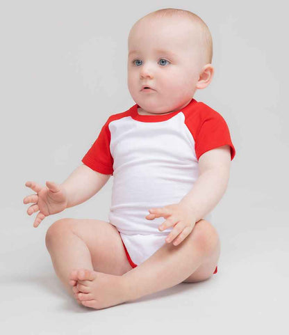 Larkwood - Essential Short Sleeve Baby Baseball Bodysuit - LW502T WH/RD 3-6