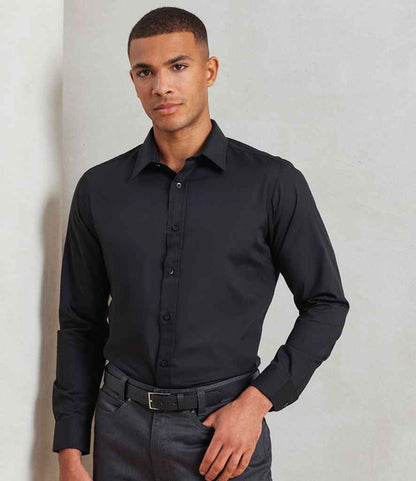 Premier - Long Sleeve Fitted Poplin Shirt - PR204 BLK 14.5