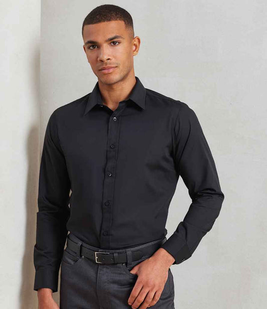 Premier - Long Sleeve Fitted Poplin Shirt - PR204 BLK 14.5