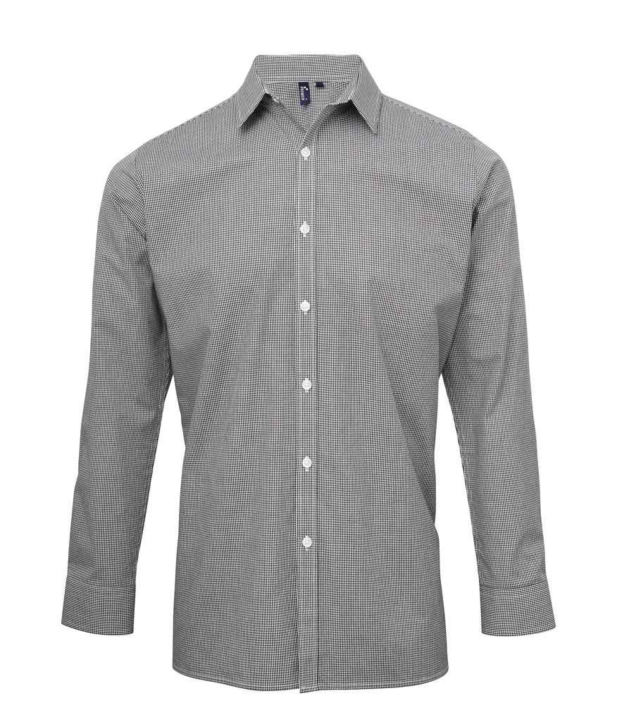 Premier - Gingham Long Sleeve Shirt - PR220 BK/WH XS
