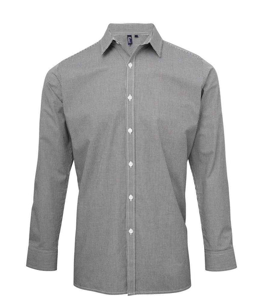 Premier - Gingham Long Sleeve Shirt - PR220 BK/WH XS