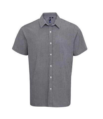 Premier - Gingham Short Sleeve Shirt - PR221 BK/WH XS