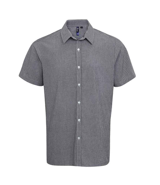 Premier - Gingham Short Sleeve Shirt - PR221 BK/WH XS