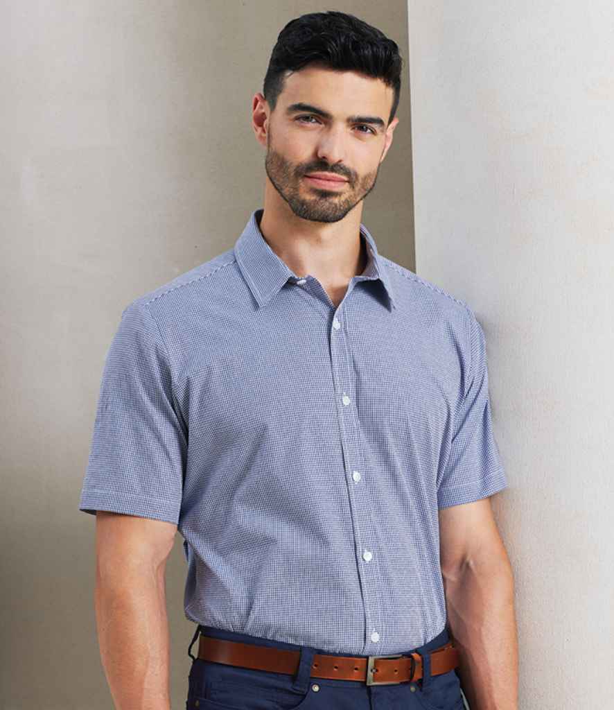 Premier - Gingham Short Sleeve Shirt - PR221 NV/WH XS