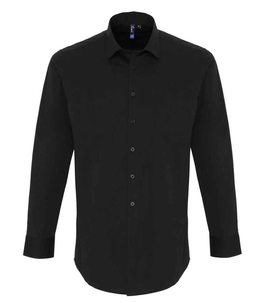 Premier - Long Sleeve Stretch Fit Poplin Shirt - PR244 BLK XS