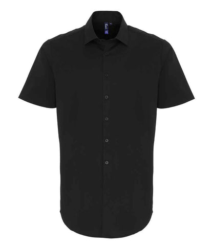 Premier - Short Sleeve Stretch Fit Poplin Shirt - PR246 BLK XS