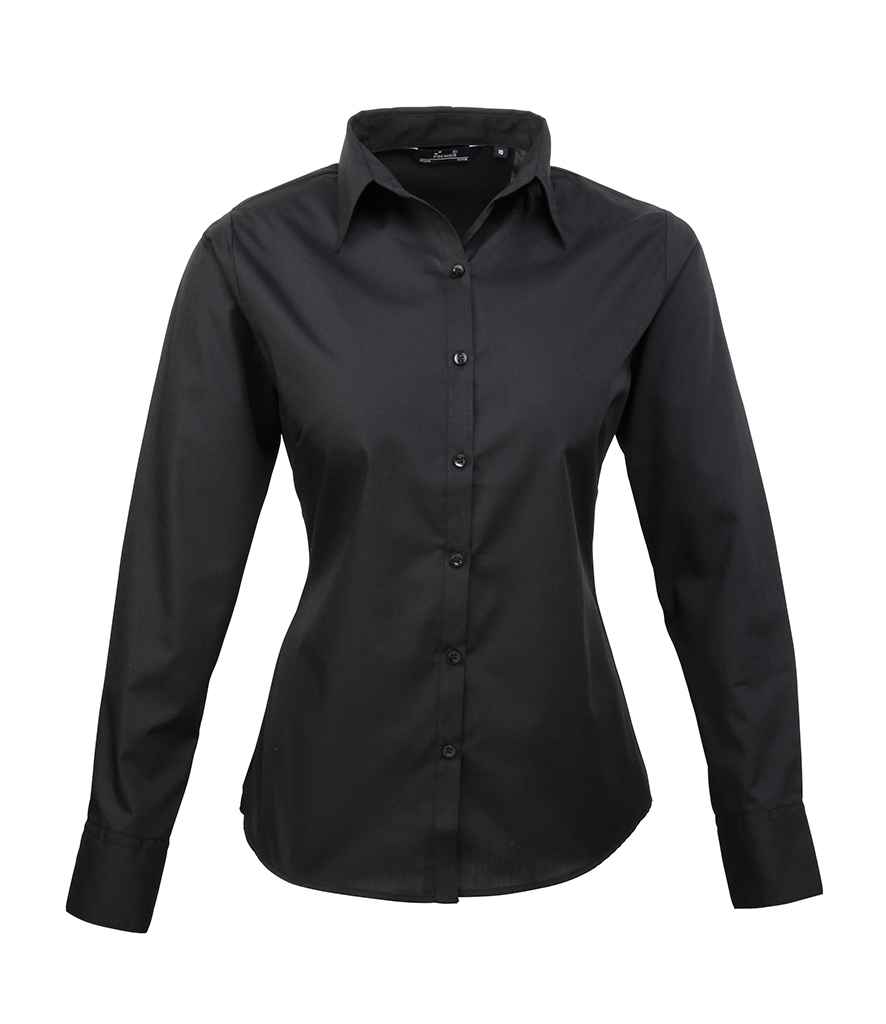 Premier - Ladies Long Sleeve Poplin Blouse - PR300 BLK 6