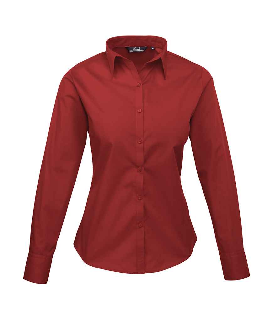 Premier - Ladies Long Sleeve Poplin Blouse - PR300 BUR 6