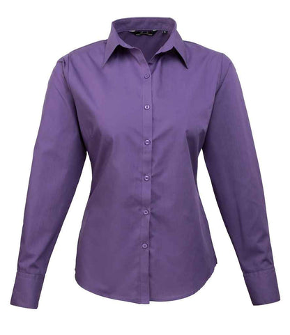Premier - Ladies Long Sleeve Poplin Blouse - PR300 PUR 6