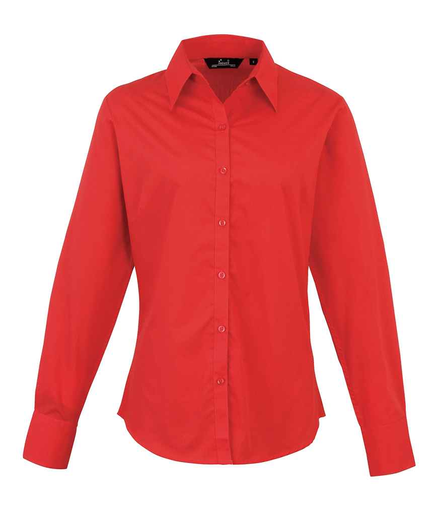Premier - Ladies Long Sleeve Poplin Blouse - PR300 RED 6