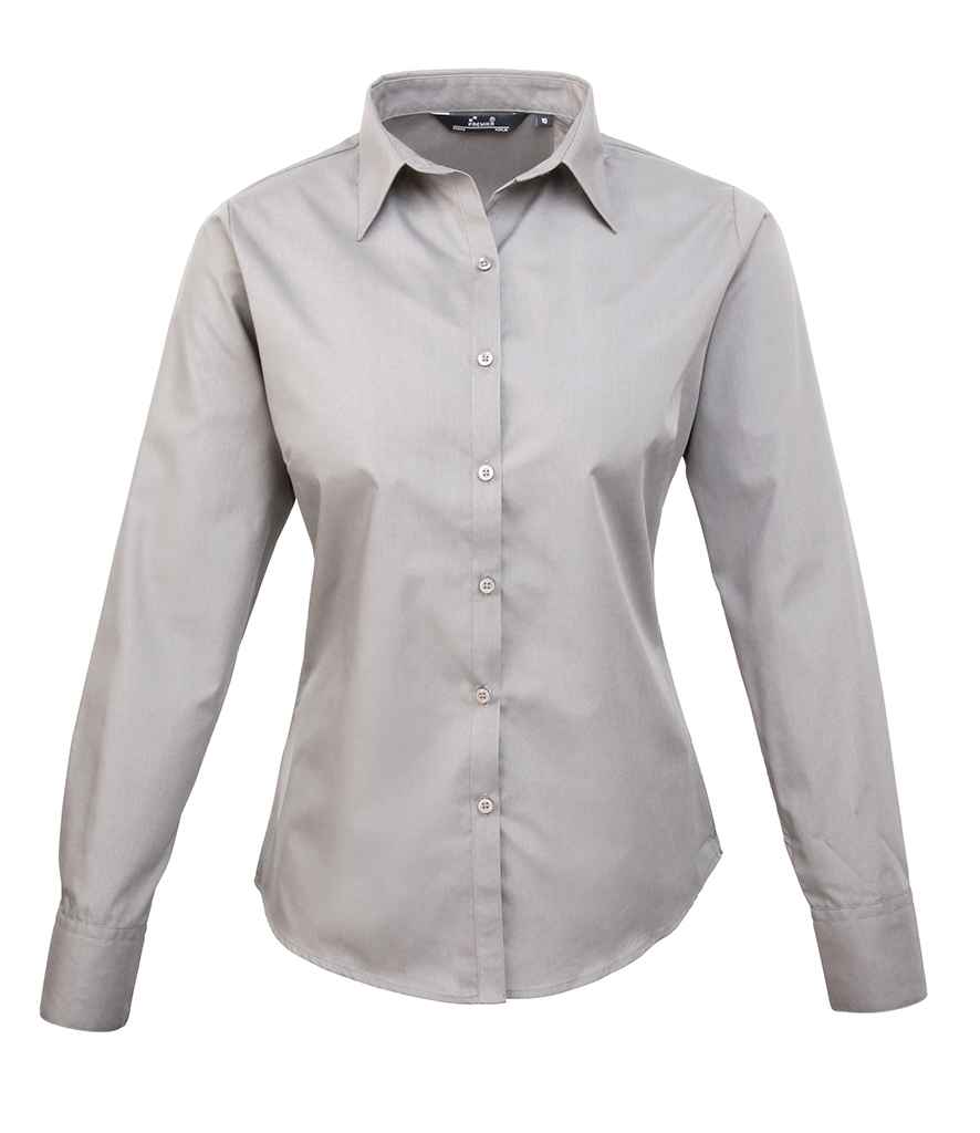 Premier - Ladies Long Sleeve Poplin Blouse - PR300 SIL 6