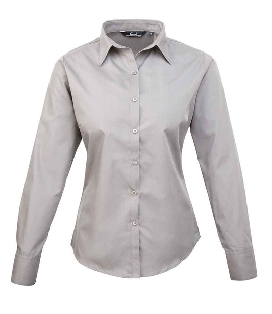 Premier - Ladies Long Sleeve Poplin Blouse - PR300 SIL 6