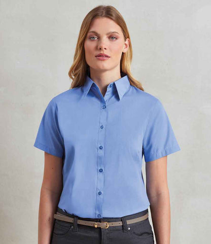Premier - Ladies Short Sleeve Poplin Blouse - PR302 MBL 6