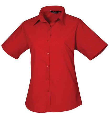Premier - Ladies Short Sleeve Poplin Blouse - PR302 RED 6