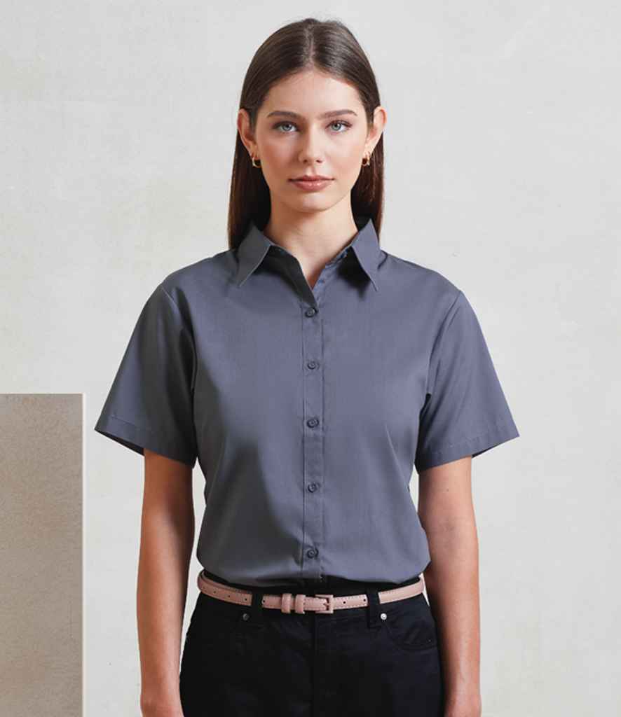 Premier - Ladies Short Sleeve Poplin Blouse - PR302 STE 6