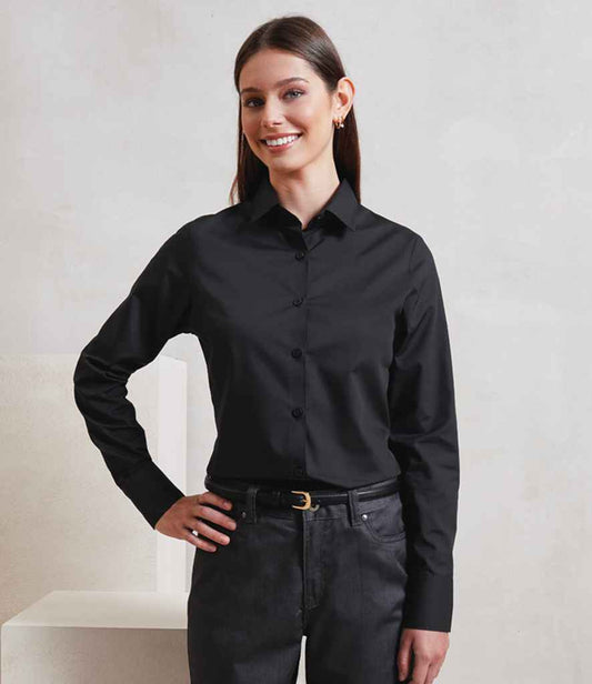 Premier - Ladies Recyclight® Long Sleeve Poplin Shirt - PR303 BLK XS