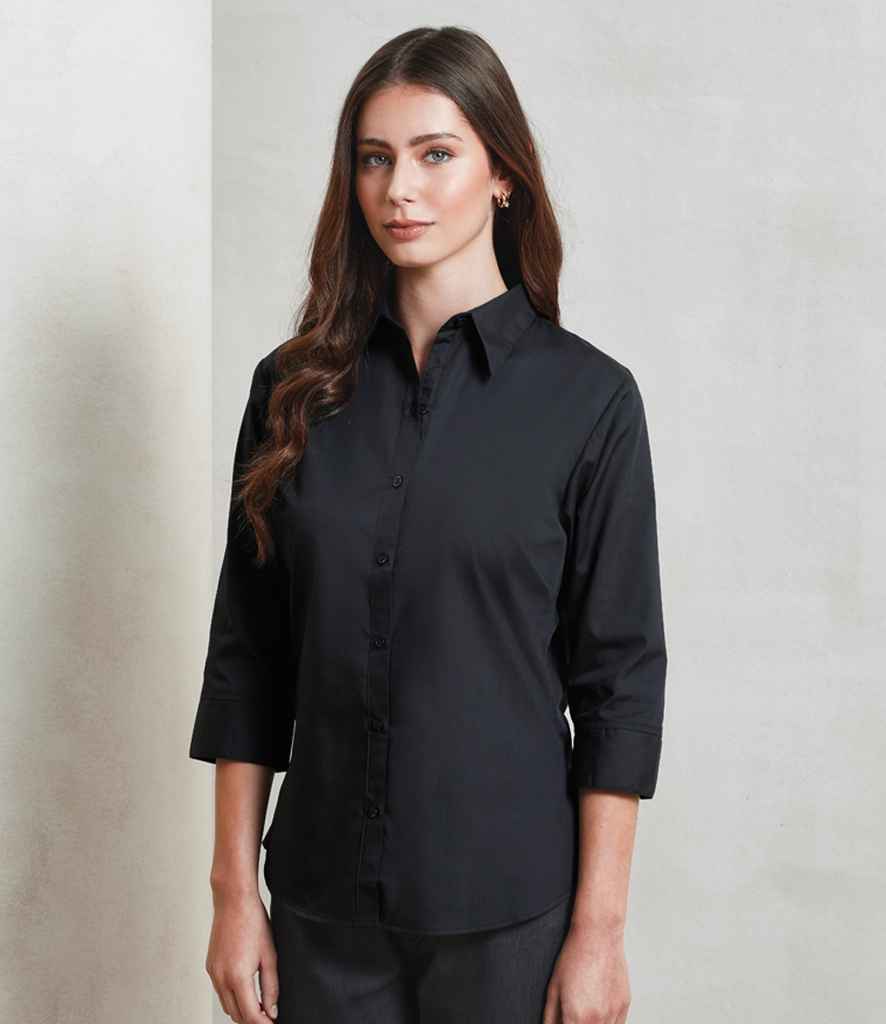 Premier - Ladies 3/4 Sleeve Poplin Blouse - PR305 BLK 6