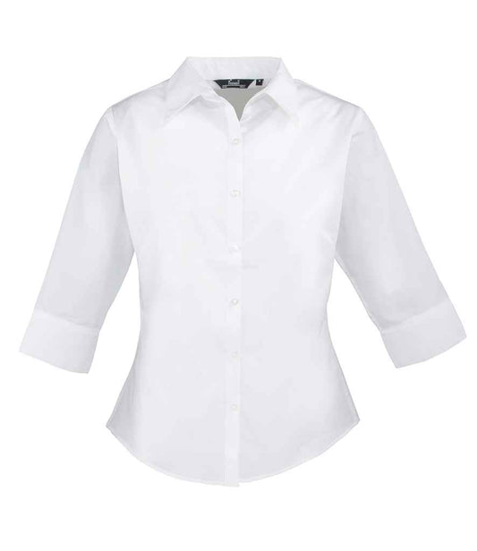 Premier - Ladies 3/4 Sleeve Poplin Blouse - PR305 WHI 6