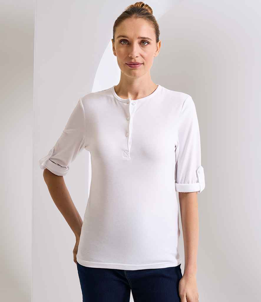 Premier - Ladies Long John Roll Sleeve T-Shirt - PR318 WHI XS