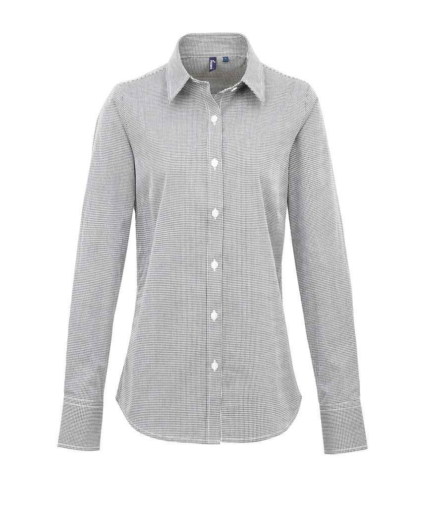 Premier - Ladies Gingham Long Sleeve Shirt - PR320 BK/WH XS