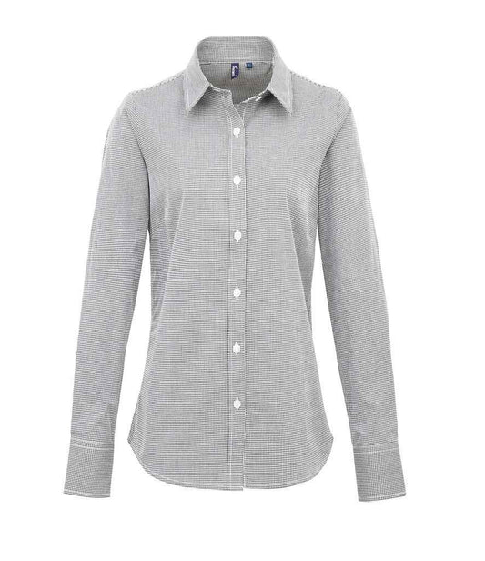Premier - Ladies Gingham Long Sleeve Shirt - PR320 BK/WH XS