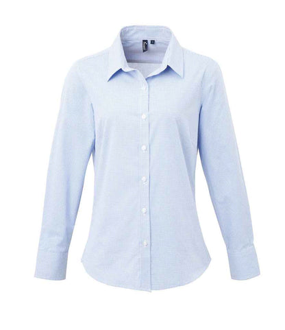 Premier - Ladies Gingham Long Sleeve Shirt - PR320 BK/WH XS