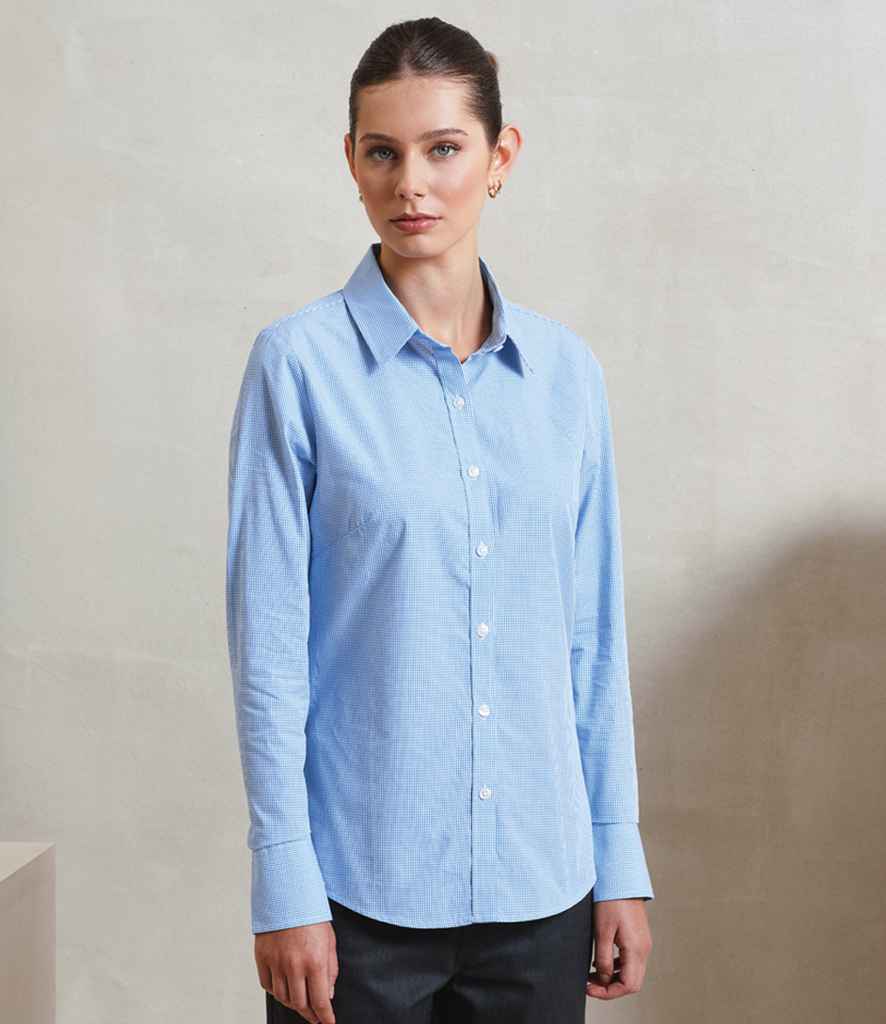 Premier - Ladies Gingham Long Sleeve Shirt - PR320 LB/WH XS