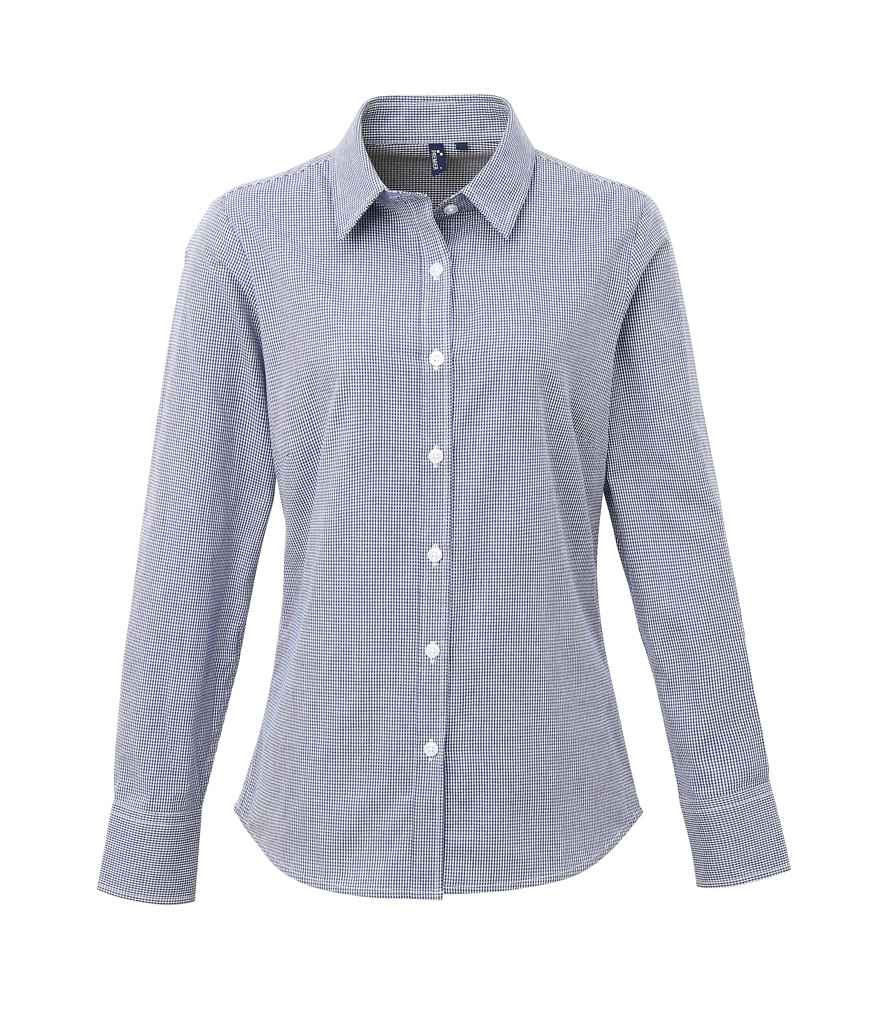 Premier - Ladies Gingham Long Sleeve Shirt - PR320 NV/WH XS
