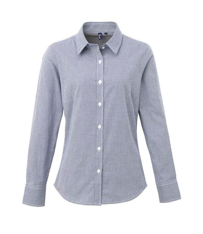 Premier - Ladies Gingham Long Sleeve Shirt - PR320 NV/WH XS