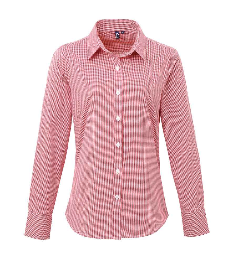 Premier - Ladies Gingham Long Sleeve Shirt - PR320 RD/WH XS