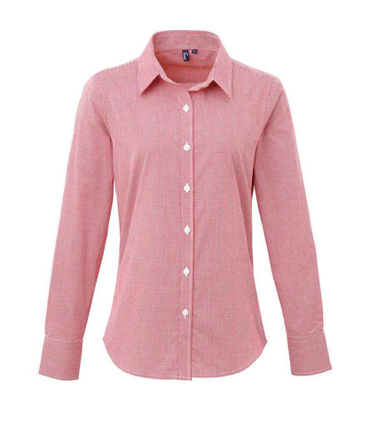 Premier - Ladies Gingham Long Sleeve Shirt - PR320 RD/WH XS
