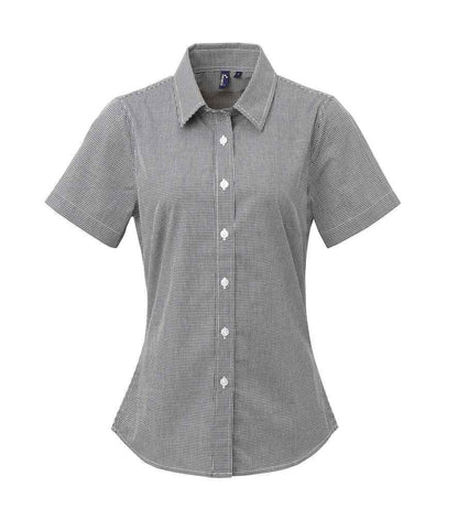 Premier - Ladies Gingham Short Sleeve Shirt - PR321 BK/WH XS