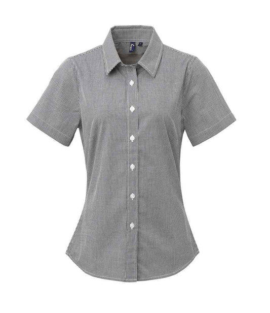 Premier - Ladies Gingham Short Sleeve Shirt - PR321 BK/WH XS