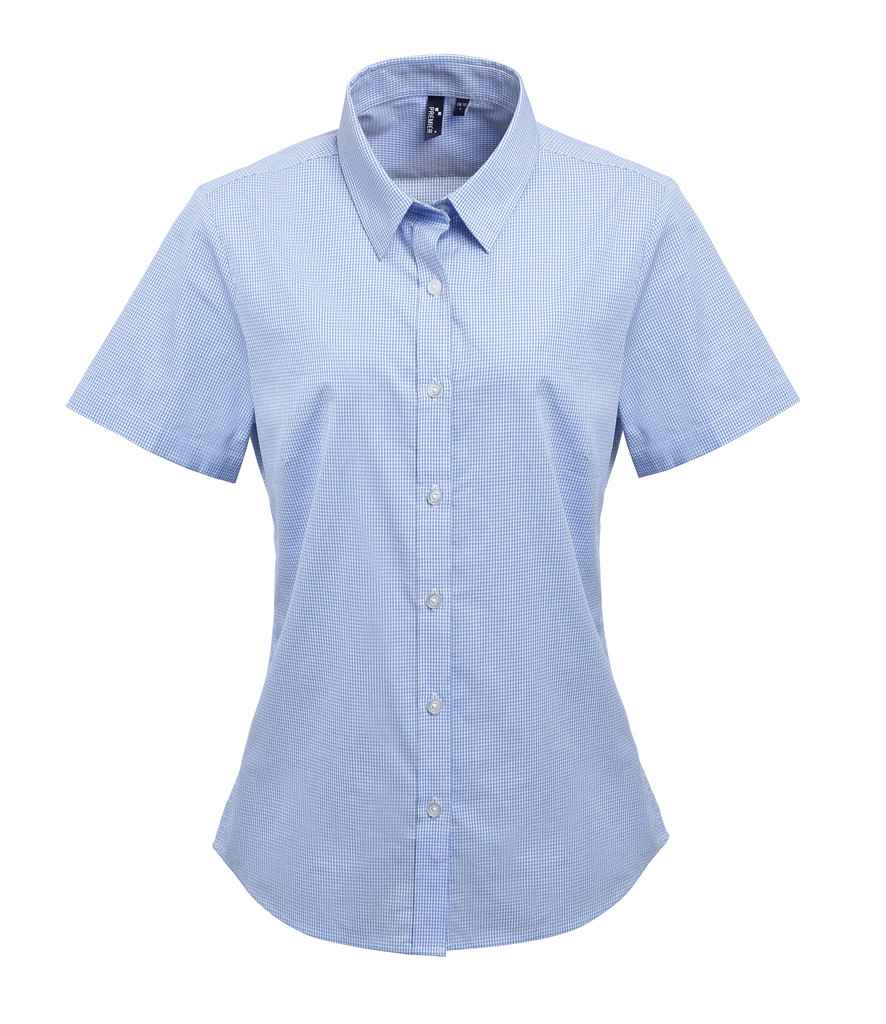 Premier - Ladies Gingham Short Sleeve Shirt - PR321 LB/WH XS