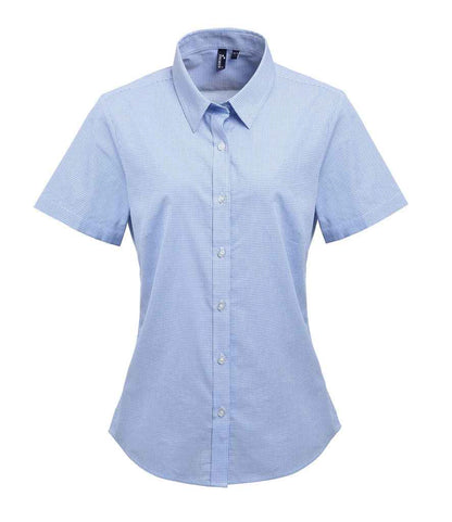 Premier - Ladies Gingham Short Sleeve Shirt - PR321 LB/WH XS