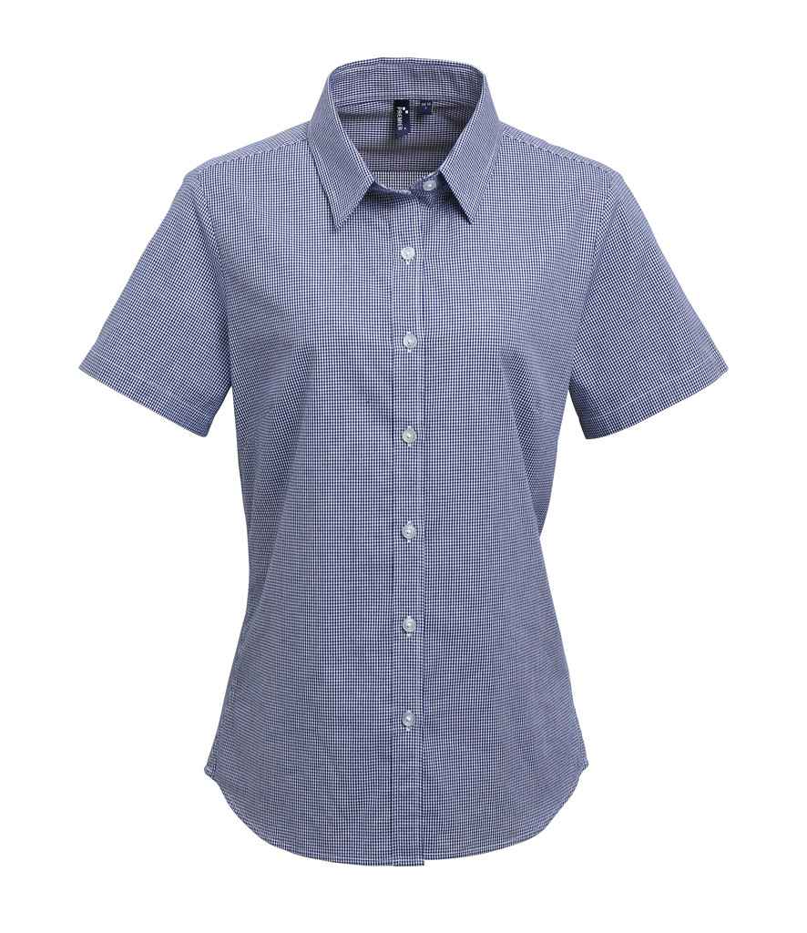 Premier - Ladies Gingham Short Sleeve Shirt - PR321 BK/WH XS