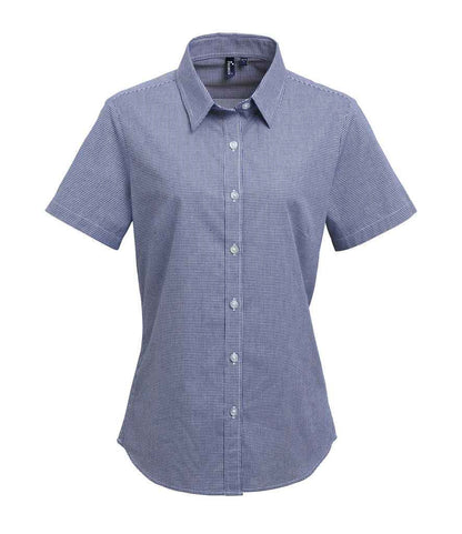Premier - Ladies Gingham Short Sleeve Shirt - PR321 BK/WH XS