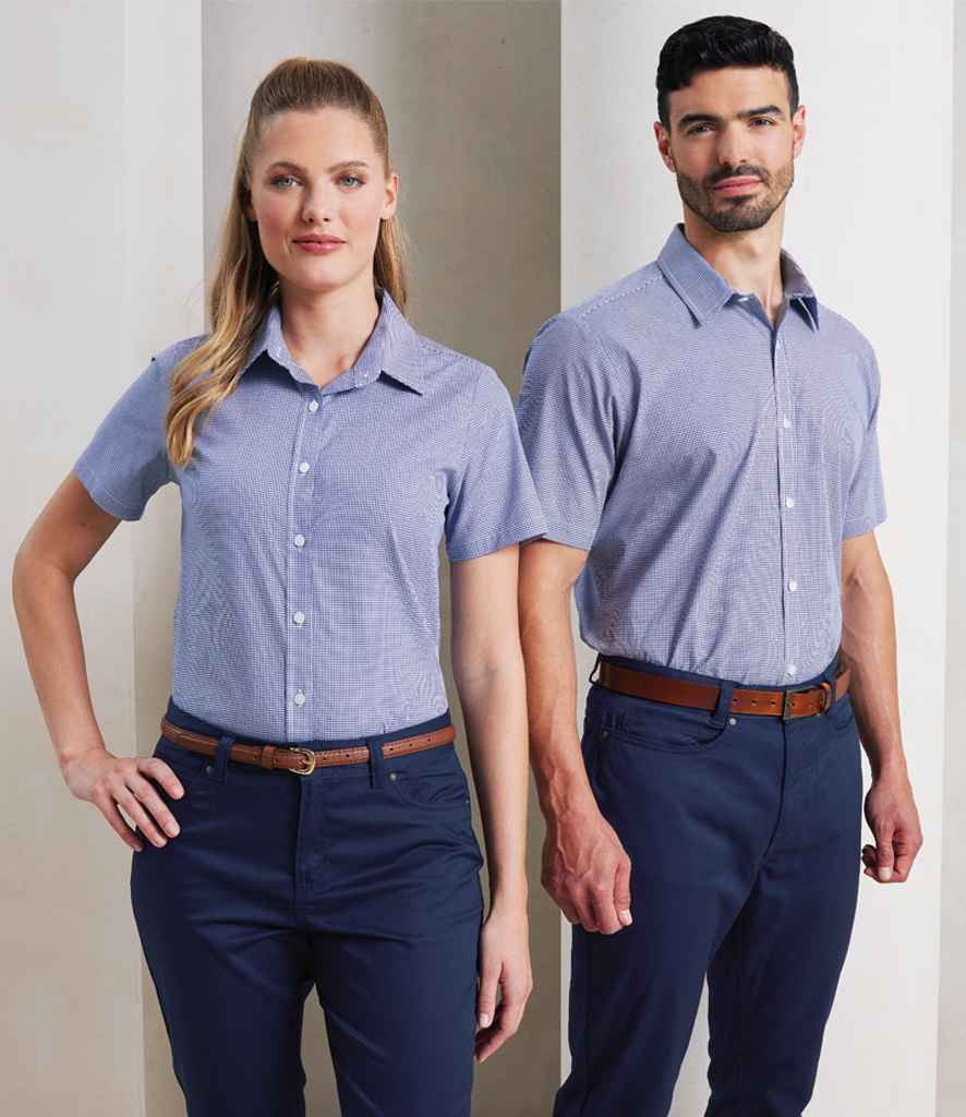 Premier - Ladies Gingham Short Sleeve Shirt - PR321 NV/WH XS
