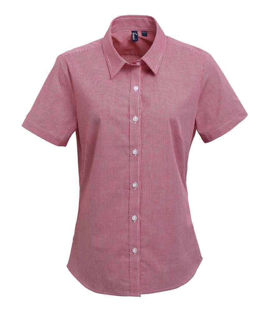 Premier - Ladies Gingham Short Sleeve Shirt - PR321 RD/WH XS