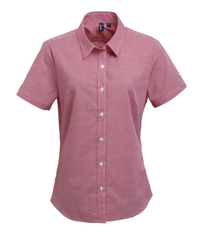 Premier - Ladies Gingham Short Sleeve Shirt - PR321 RD/WH XS