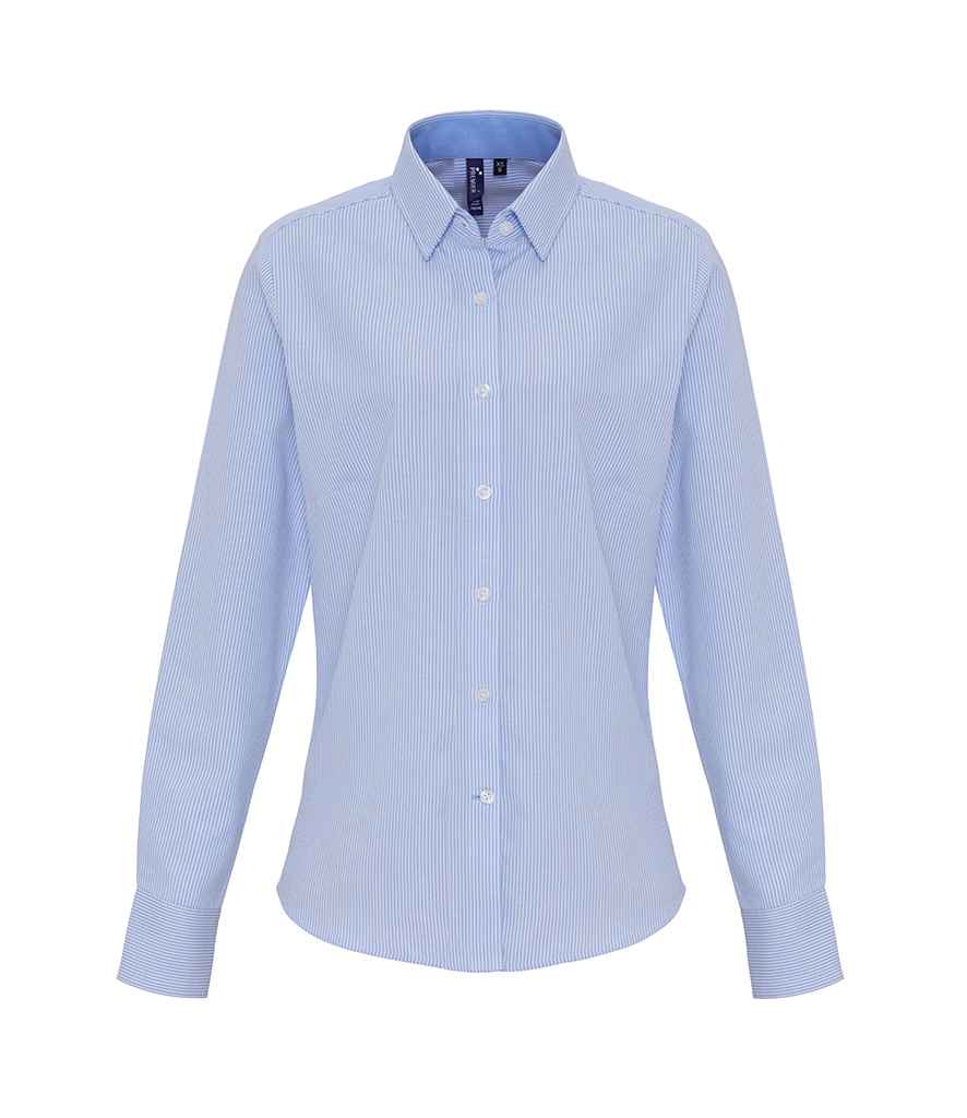 Premier - Ladies Long Sleeve Striped Oxford Shirt - PR338 WH/OB XS