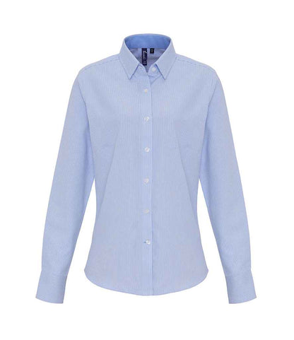 Premier - Ladies Long Sleeve Striped Oxford Shirt - PR338 WH/OB XS