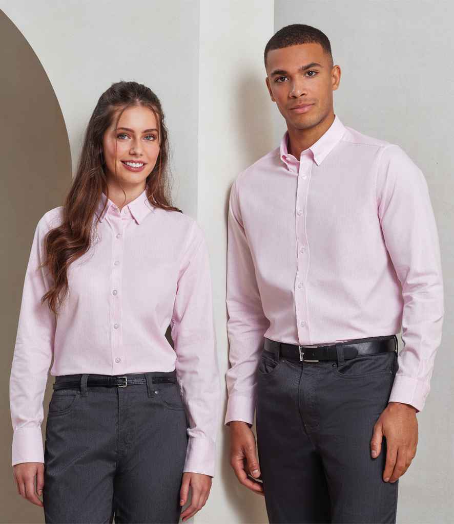 Premier - Ladies Long Sleeve Striped Oxford Shirt - PR338 WH/PI XS